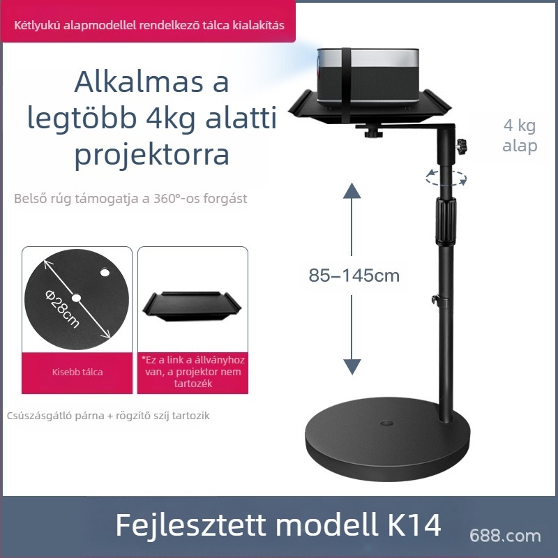 Padlóra álló projektorállvány otthoni használatra, teleszkópos magasság 85-140 cm, modell K14, teherbírás 3 kg, márka Hongye