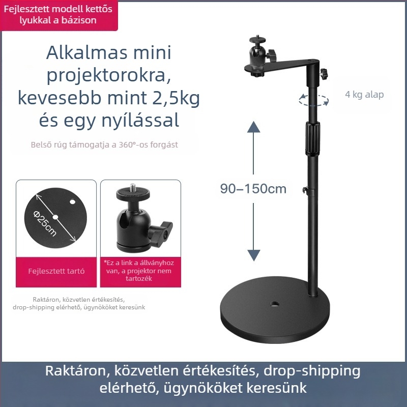 Padlóra álló projektorállvány otthoni használatra, teleszkópos magasság 85-140 cm, modell K14, teherbírás 3 kg, márka Hongye