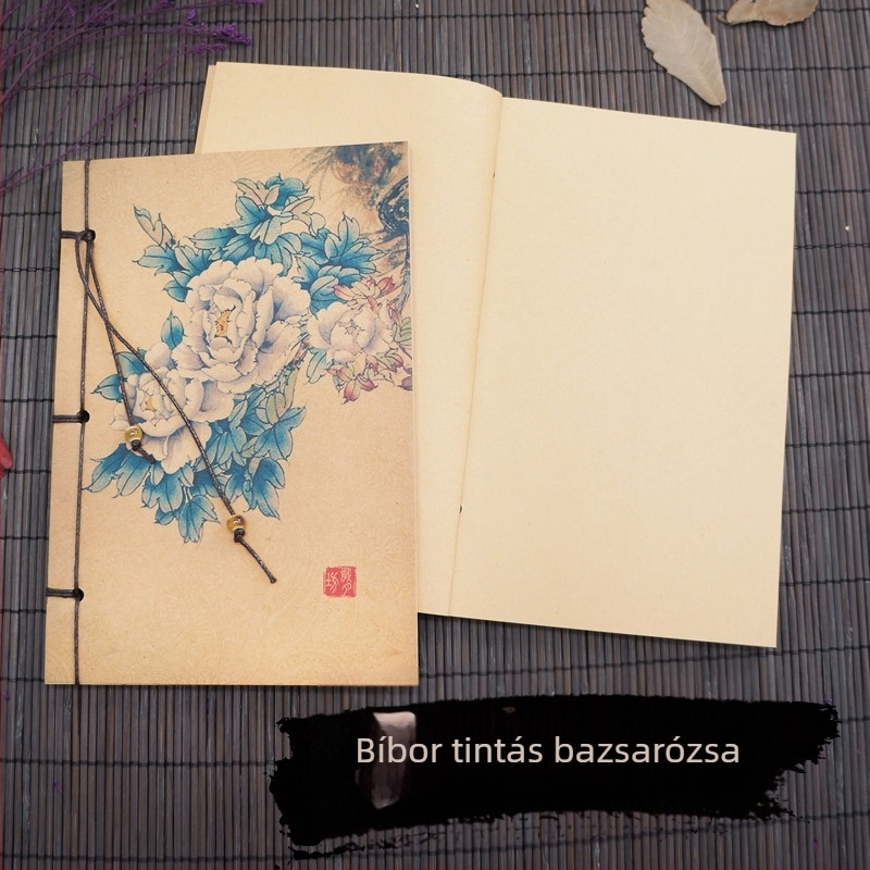 Suiyuefang Kézzel kötött notesz, 32K méret, 130×190 mm, 50–100 oldal, retro stílusú, kínai festészeti sorozat Peony motívummal