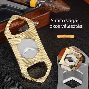 Szivarvágó kettős élezésű, hatszögletű pengével, hordozható fém dizájn (Anyag: Fém; Pengék: Zn ötvözet + rozsdamentes acél; Felület: elektrolitikus bevonat; Kézikönyv: Igen)