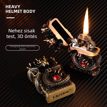 Kerozin öngyújtó, fém test, újrahasználható, modern minimalista stílus, szélvédő nélkül