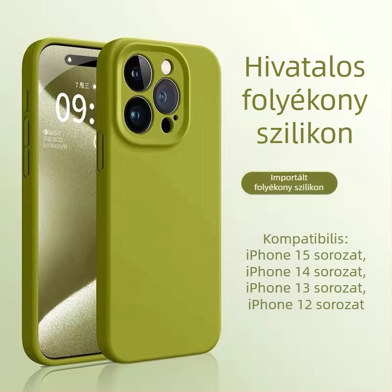 iPhone 14 folyadék-szilikon tok, bőrbarát érzet, prémium minőség, ütésálló, megerősített vastagított kialakítás.