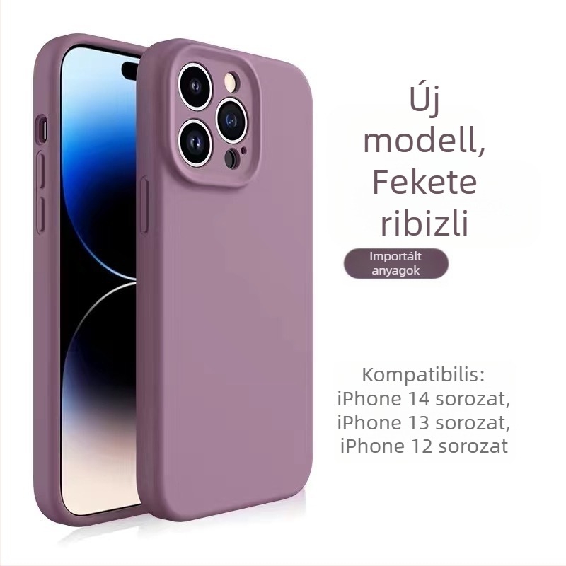 iPhone 14 folyadék-szilikon tok, bőrbarát érzet, prémium minőség, ütésálló, megerősített vastagított kialakítás.
