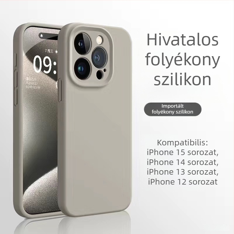 iPhone 14 folyadék-szilikon tok, bőrbarát érzet, prémium minőség, ütésálló, megerősített vastagított kialakítás.