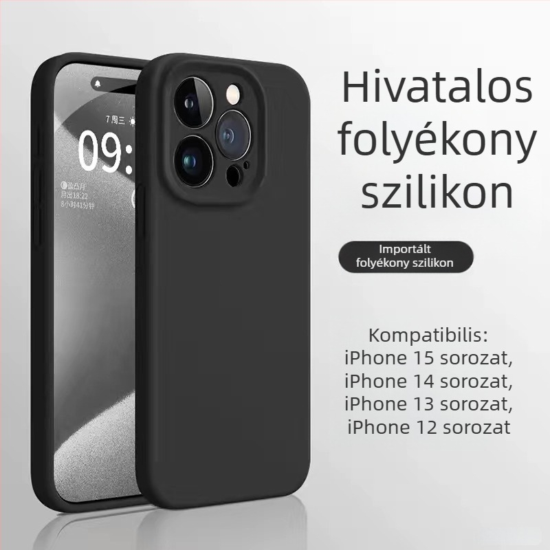 iPhone 14 folyadék-szilikon tok, bőrbarát érzet, prémium minőség, ütésálló, megerősített vastagított kialakítás.