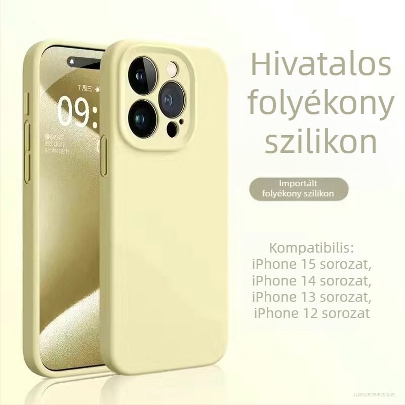iPhone 14 folyadék-szilikon tok, bőrbarát érzet, prémium minőség, ütésálló, megerősített vastagított kialakítás.