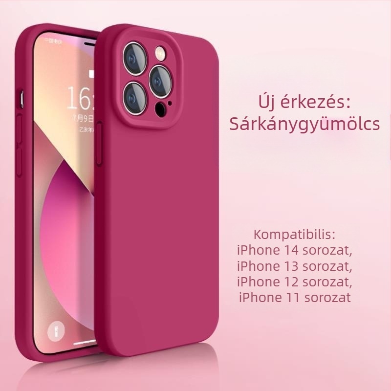 iPhone 14 folyadék-szilikon tok, bőrbarát érzet, prémium minőség, ütésálló, megerősített vastagított kialakítás.