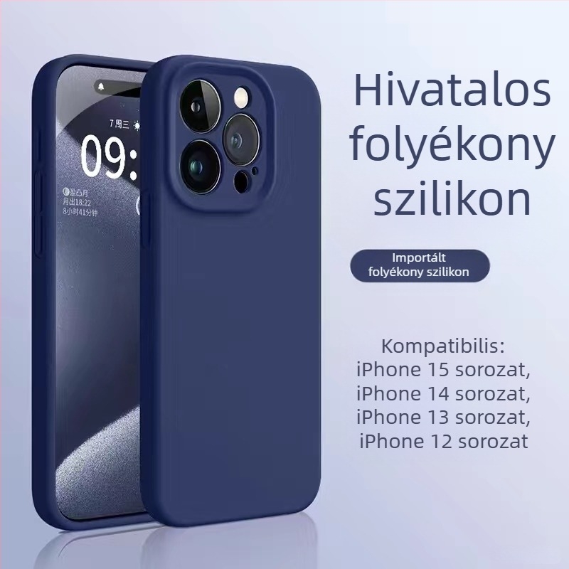 iPhone 14 folyadék-szilikon tok, bőrbarát érzet, prémium minőség, ütésálló, megerősített vastagított kialakítás.