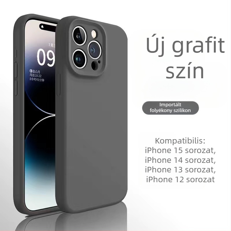 iPhone 14 folyadék-szilikon tok, bőrbarát érzet, prémium minőség, ütésálló, megerősített vastagított kialakítás.