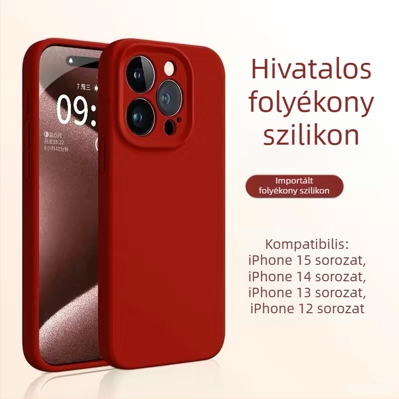 iPhone 14 folyadék-szilikon tok, bőrbarát érzet, prémium minőség, ütésálló, megerősített vastagított kialakítás.