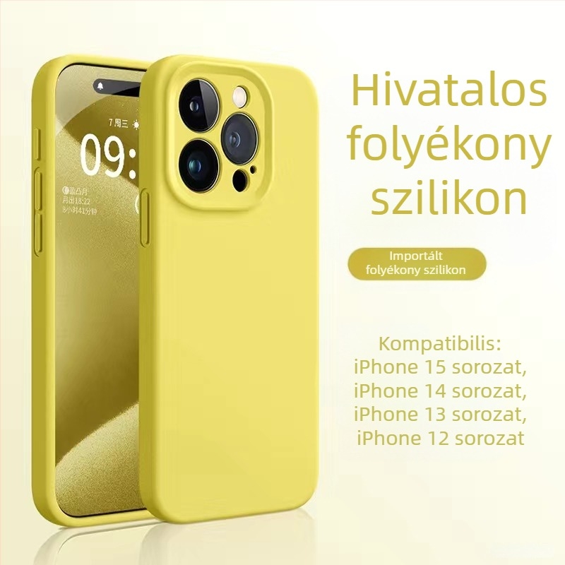 iPhone 14 folyadék-szilikon tok, bőrbarát érzet, prémium minőség, ütésálló, megerősített vastagított kialakítás.