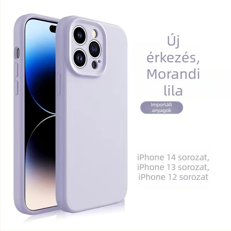 iPhone 14 folyadék-szilikon tok, bőrbarát érzet, prémium minőség, ütésálló, megerősített vastagított kialakítás.