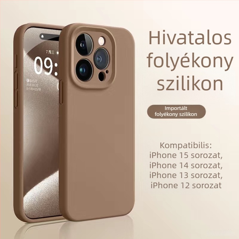 iPhone 14 folyadék-szilikon tok, bőrbarát érzet, prémium minőség, ütésálló, megerősített vastagított kialakítás.