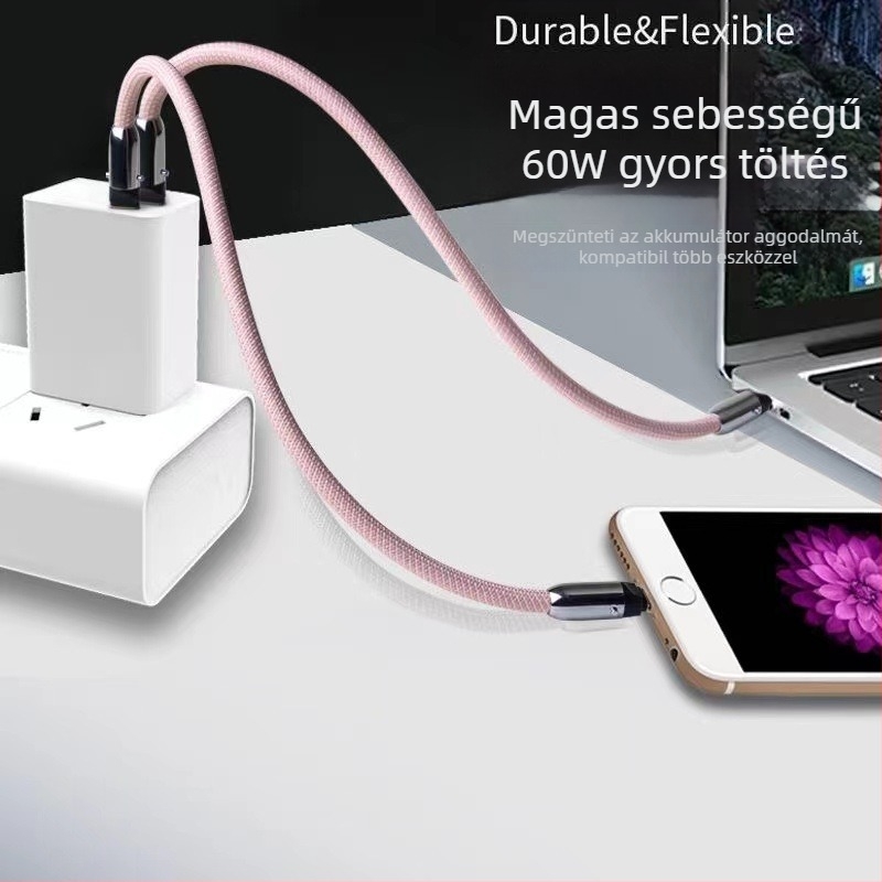 Karkötővel ellátott adatkábel Apple és Android készülékekhez, fém csattal, hordozható kialakítás, gyors töltés