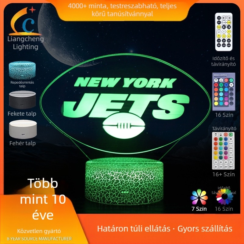 3D rugby csapat logóval éjszakai fény, színes LED asztali lámpa érintéses vezérléssel – ajándék