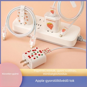 Apple 18W/20W gyorstöltő védőhéja - átlátszó TPU puha burkolat, gyümölcs dizájn, egyoldalas nyomtatás