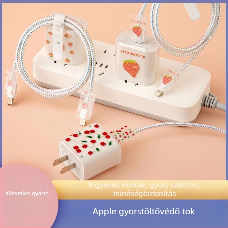 Apple 18W/20W gyorstöltő védőhéja - átlátszó TPU puha burkolat, gyümölcs dizájn, egyoldalas nyomtatás