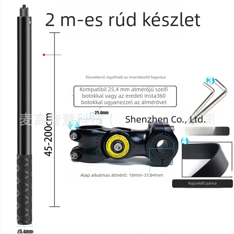 Harmadik személyes kamera tartó motorkerékpárhoz/kerékpárhoz – alumínium ötvözet; selfie bot GoPro és Insta360 X3 kompatibilitás