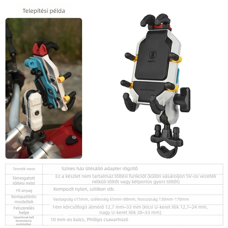 Five horses univerzális motorkerékpár telefontartó – rezgéscsillapító, vezeték nélküli töltés, navigációs dampoló modul