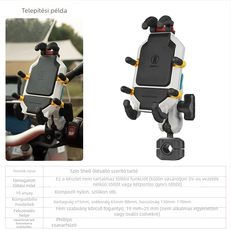Five horses univerzális motorkerékpár telefontartó – rezgéscsillapító, vezeték nélküli töltés, navigációs dampoló modul