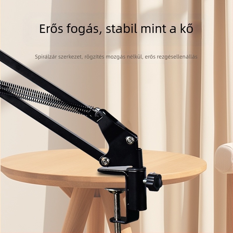 Telefon- és tabletatartó asztalhoz és éjjeliszekrényhez — teleszkópos, összecsukható kar, fém+ABS, testreszabás támogatott