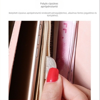 Női PU bőrből készült pénztárca, nagy kapacitású clutch-stílus, telefontartó és kártyatartó