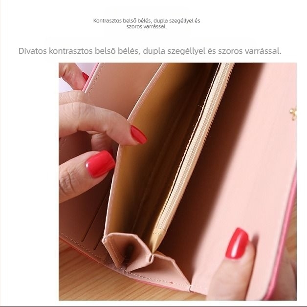 Női PU bőrből készült pénztárca, nagy kapacitású clutch-stílus, telefontartó és kártyatartó