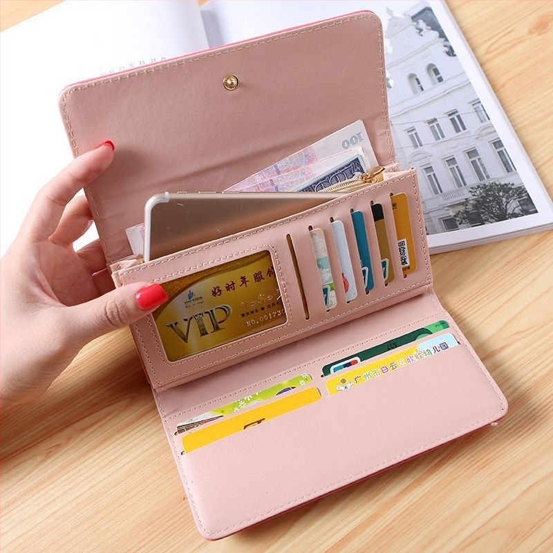 Női PU bőrből készült pénztárca, nagy kapacitású clutch-stílus, telefontartó és kártyatartó