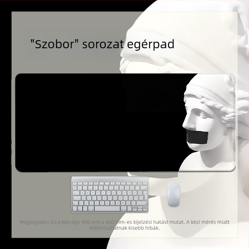 Ins-stílusú David fekete-fehér szobor egérpad, XXL méret, csúszásmentes felület, erősített él