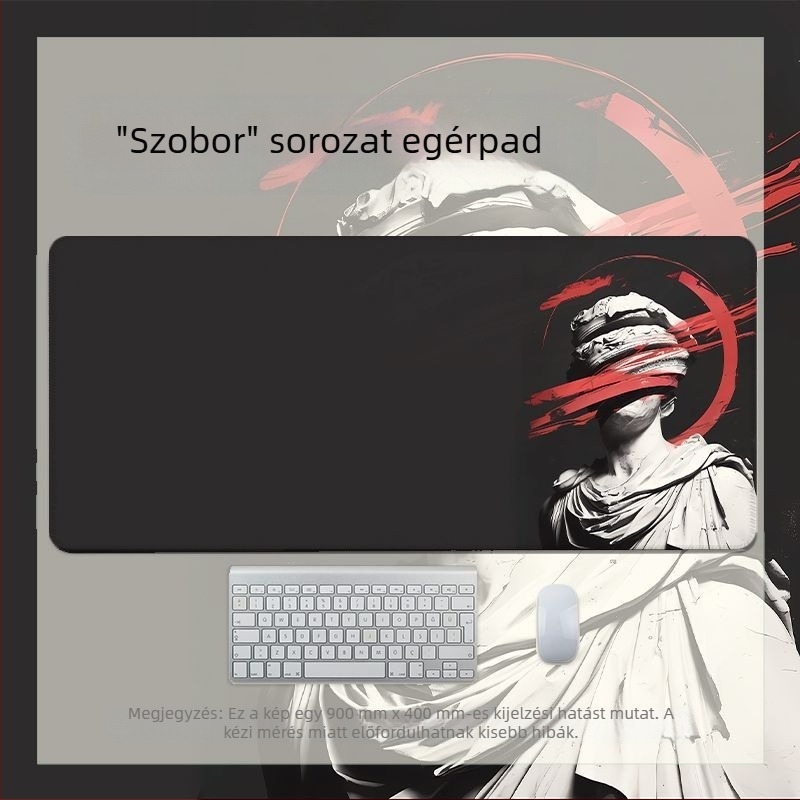 Ins-stílusú David fekete-fehér szobor egérpad, XXL méret, csúszásmentes felület, erősített él