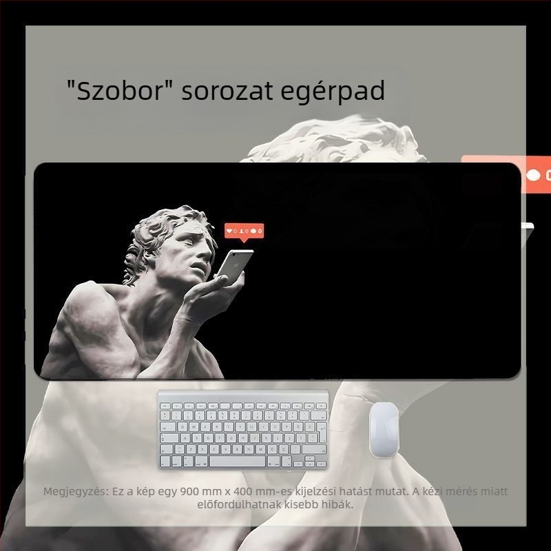 Ins-stílusú David fekete-fehér szobor egérpad, XXL méret, csúszásmentes felület, erősített él