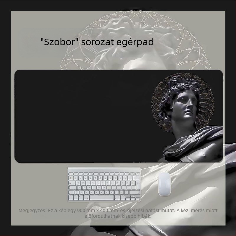 Ins-stílusú David fekete-fehér szobor egérpad, XXL méret, csúszásmentes felület, erősített él
