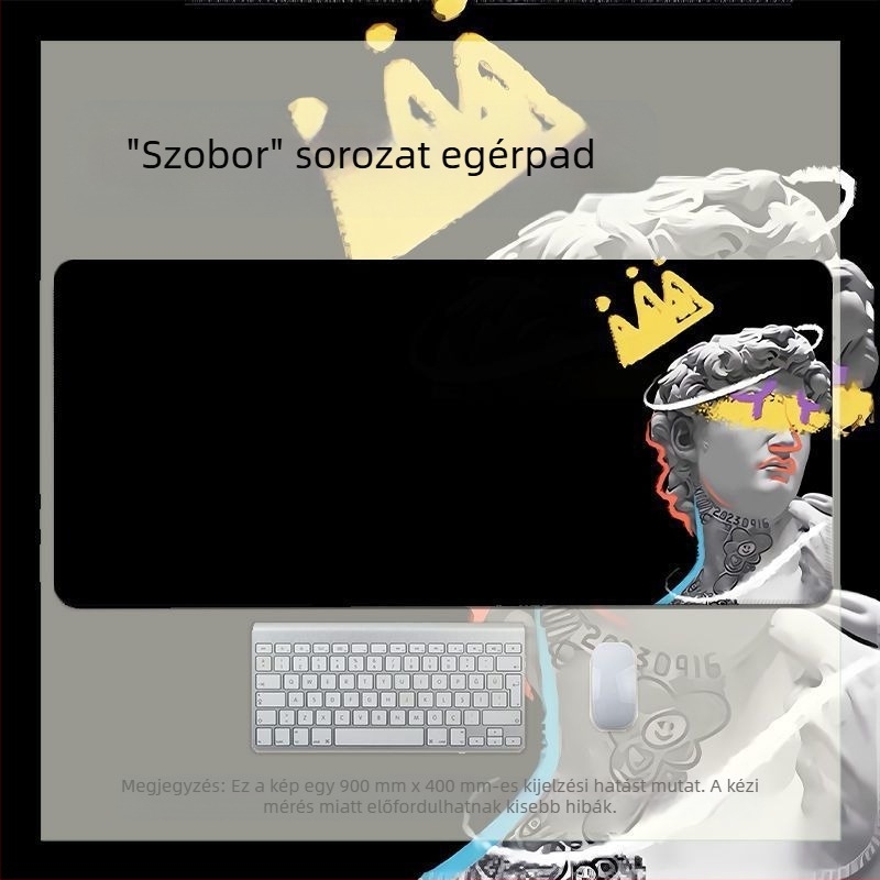 Ins-stílusú David fekete-fehér szobor egérpad, XXL méret, csúszásmentes felület, erősített él