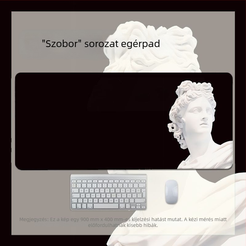 Ins-stílusú David fekete-fehér szobor egérpad, XXL méret, csúszásmentes felület, erősített él