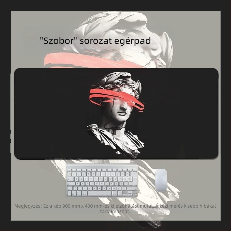 Ins-stílusú David fekete-fehér szobor egérpad, XXL méret, csúszásmentes felület, erősített él