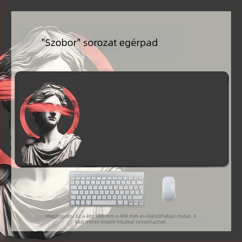Ins-stílusú David fekete-fehér szobor egérpad, XXL méret, csúszásmentes felület, erősített él
