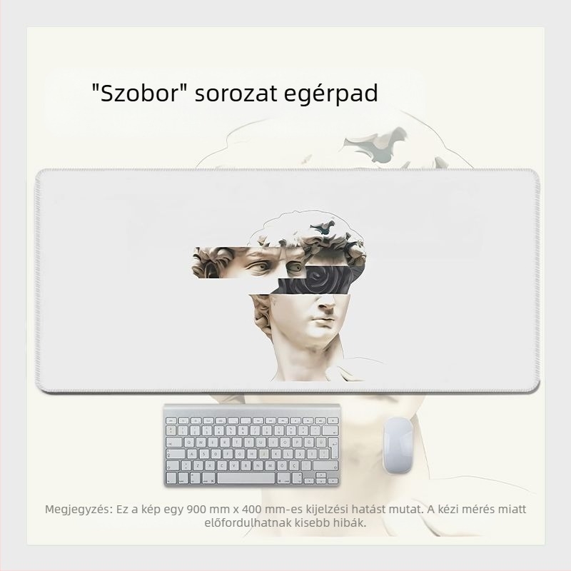 Ins-stílusú David fekete-fehér szobor egérpad, XXL méret, csúszásmentes felület, erősített él