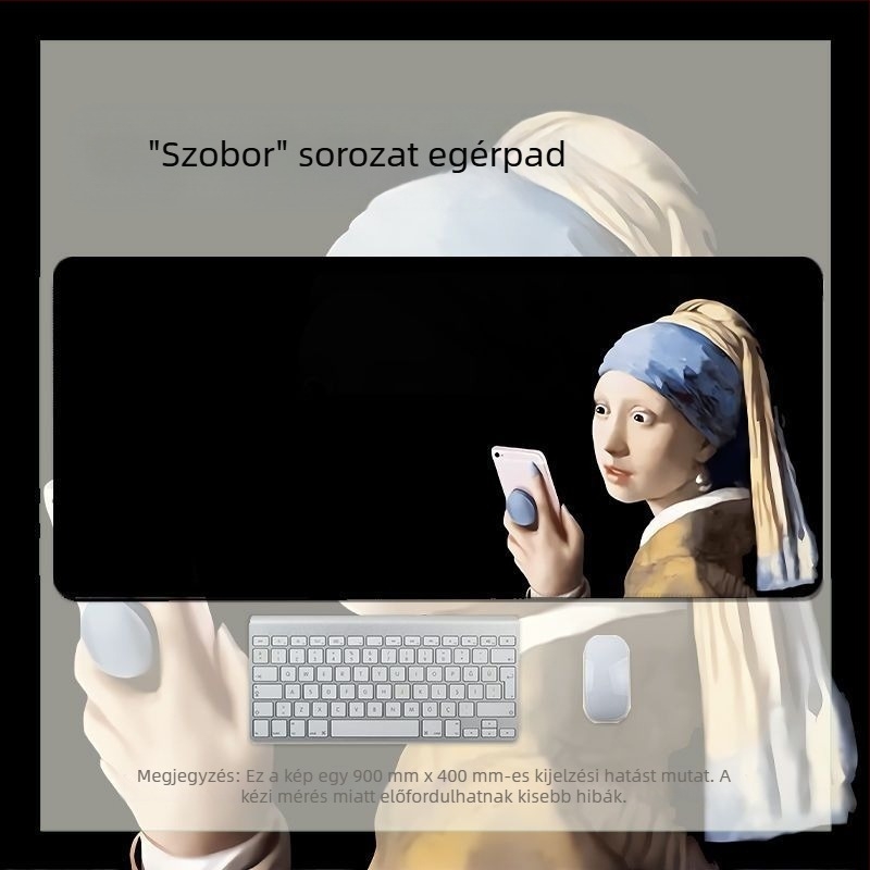 Ins-stílusú David fekete-fehér szobor egérpad, XXL méret, csúszásmentes felület, erősített él