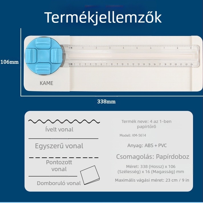 Kami KM-5620 Multifunkcionális hordozható kézi papírvágó, ABS, irodai és iskolai használatra
