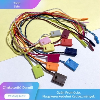 Ruházati címke zsinór négyszögletes gyöngyökkel, poliészter fonal és műanyag csat — újrafelhasználható és testre szabható