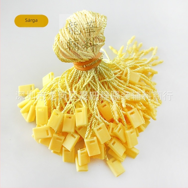 Ruházati címke zsinór négyszögletes gyöngyökkel, poliészter fonal és műanyag csat — újrafelhasználható és testre szabható