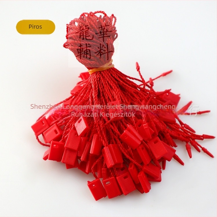 Ruházati címke zsinór négyszögletes gyöngyökkel, poliészter fonal és műanyag csat — újrafelhasználható és testre szabható