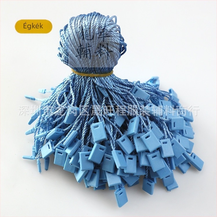 Ruházati címke zsinór négyszögletes gyöngyökkel, poliészter fonal és műanyag csat — újrafelhasználható és testre szabható