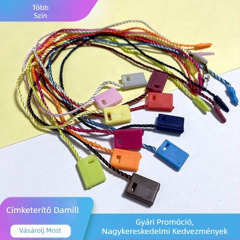 Ruházati címke zsinór négyszögletes gyöngyökkel, poliészter fonal és műanyag csat — újrafelhasználható és testre szabható