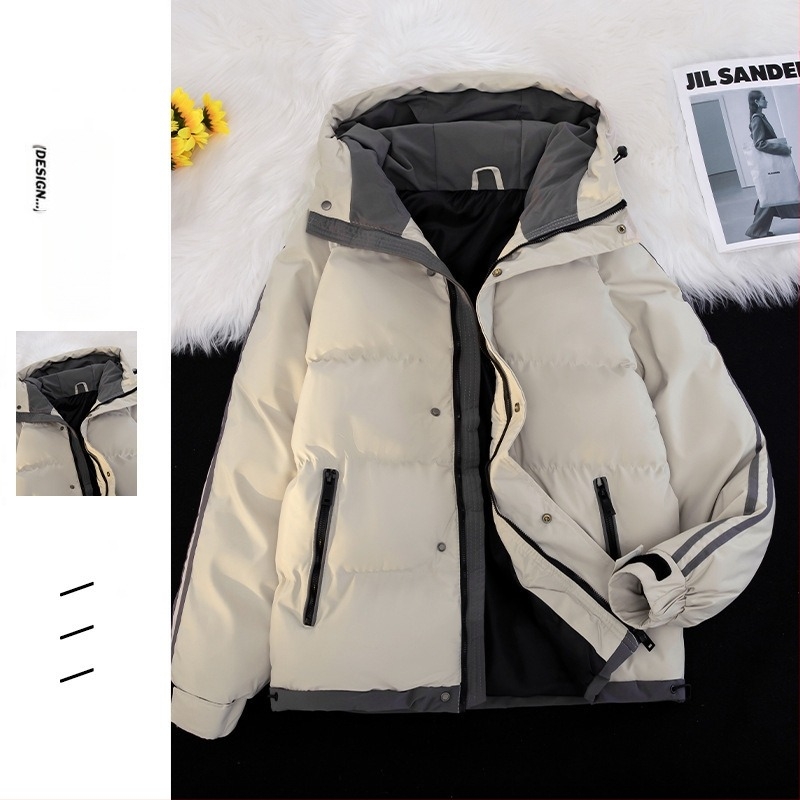 Férfi kapucnis vastag bélelt kabát – laza szabású, cipzáros elő, oldalsó zsebek, téli poliészter anyag