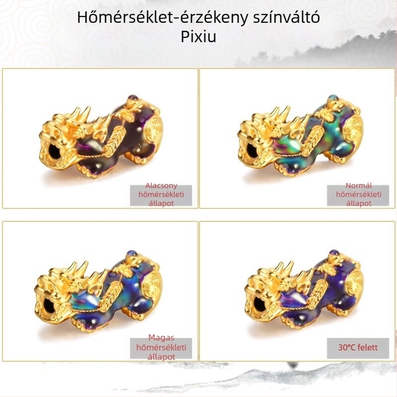 Obszidián karkötő hat karakteres mantra, termokromos színváltozás, Sand Gold bevonat, uniszex, etno stílus, motívumok: állatok és horoszkóp, Pixiu