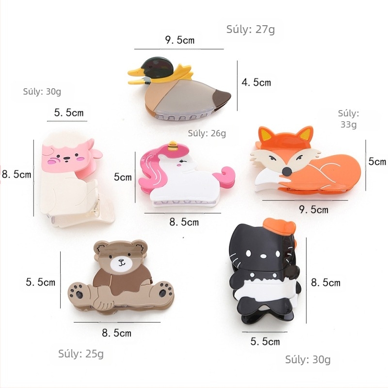 Ecetsavból készült hajcsat cartoon állat mintával, nőknek, fogó típusú, testreszabható