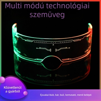LED világító szemüveg, keret nélküli, uniszex, punk stílus, akril anyag, technológiai világító modell, 2024 nyári kiadás