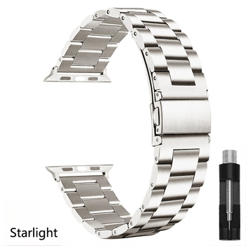 Three-Bead rozsdamentes acél óraszíj Apple Watch S10-hez, hajlított csattal, 20mm/22mm illeszkedés, 80–90 g