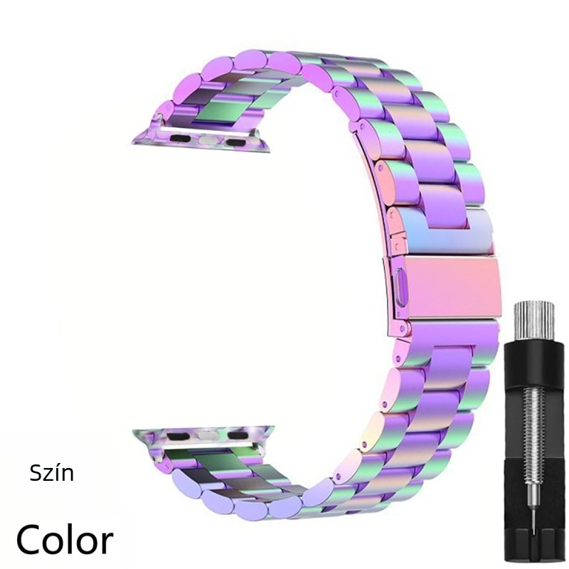 Three-Bead rozsdamentes acél óraszíj Apple Watch S10-hez, hajlított csattal, 20mm/22mm illeszkedés, 80–90 g